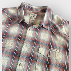 Lucky Brand Sportswear Western Indigo Pearl Snap Button Shirt XXL Tan Blue Red